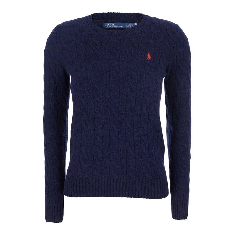‘Julianna’ Blue Sweater with Round Neck and Pony Embroidery on the Front in Wool and Cashmere Woman