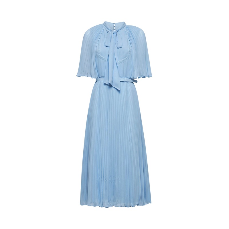 Light blue pleated chiffon midi dress