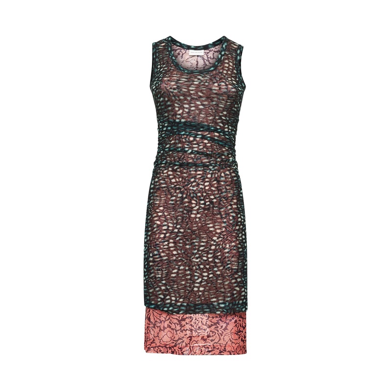 Printed mesh layered midi dress