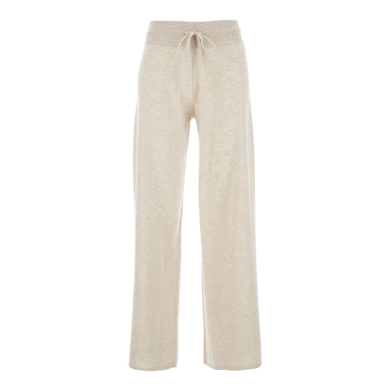 ‘Sofi’ White Pants with Elastic Drawstring Waist in Cashmere Woman