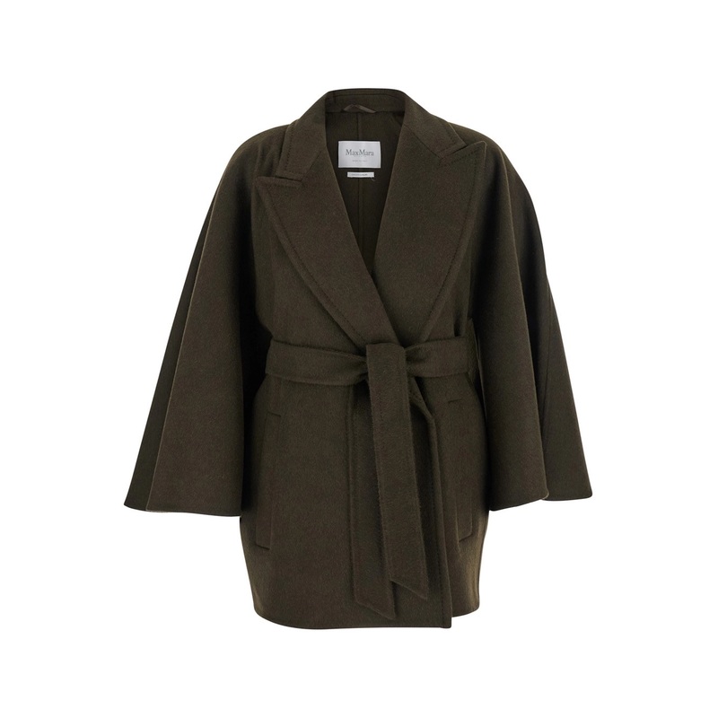 ‘Verna’ Green Coat with Wide Notched Revers in Wool Woman
