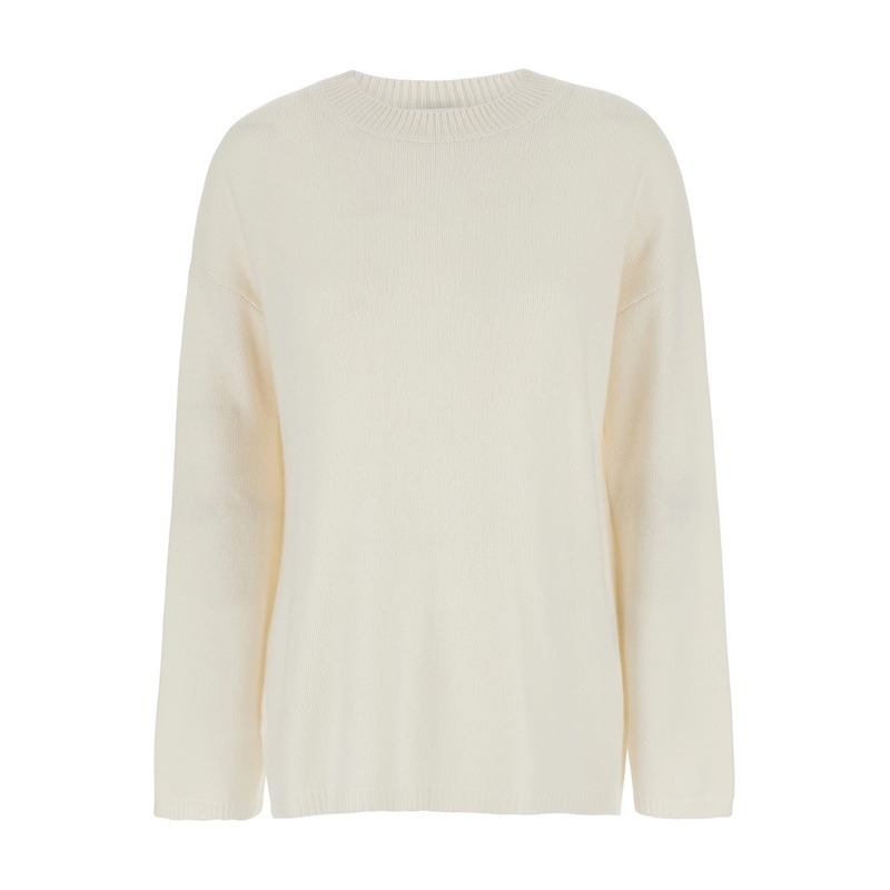 White Relaxed Crewneck Sweater in Cashmere Woman