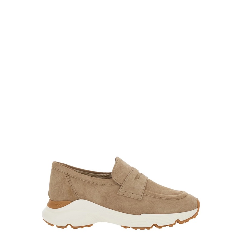Beige Sneakers with Penny Slot abd Chunky Sole in Suede Woman