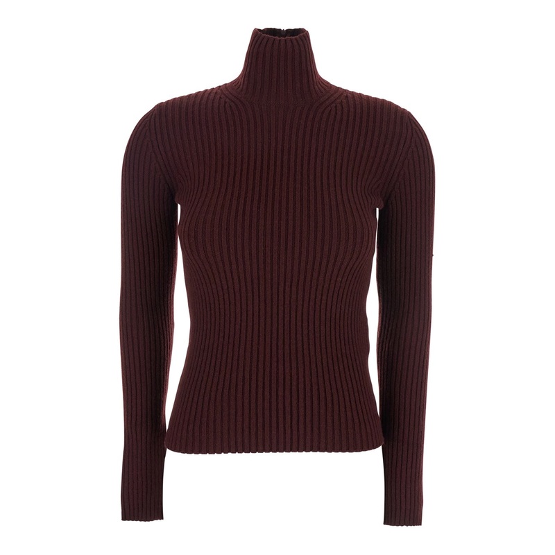 Bordeaux Turtleneck Sweater with Ribbed Design in Wool Blend Woman