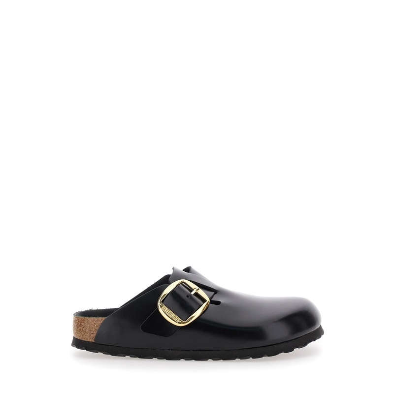 ‘Boston’ Black Slip-On Mules with Buckle in Patent Leather Woman