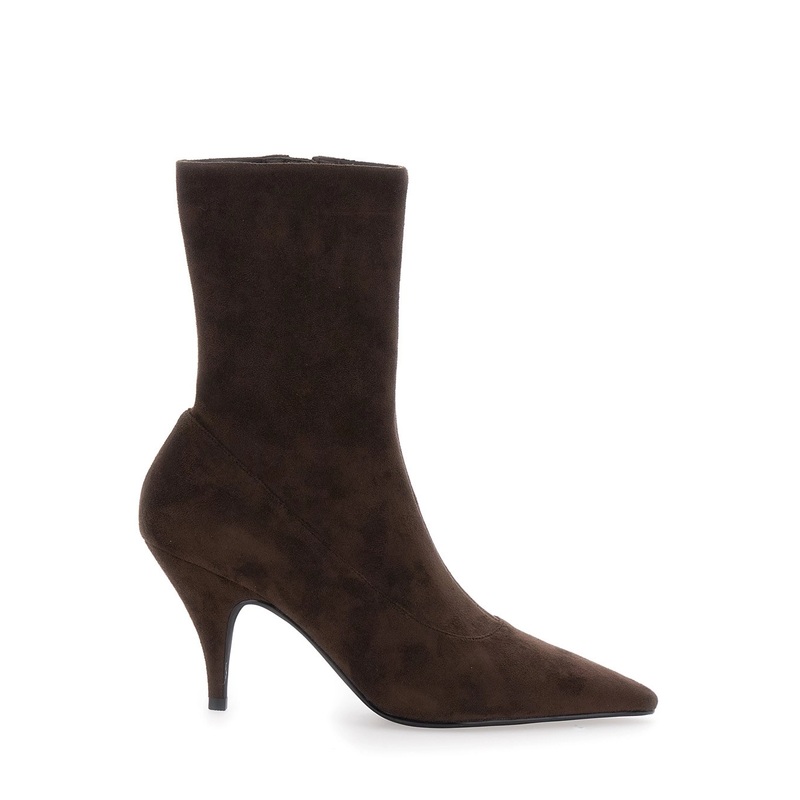 Brown Ankle Boots with Pointed Toe  in Leather Woman