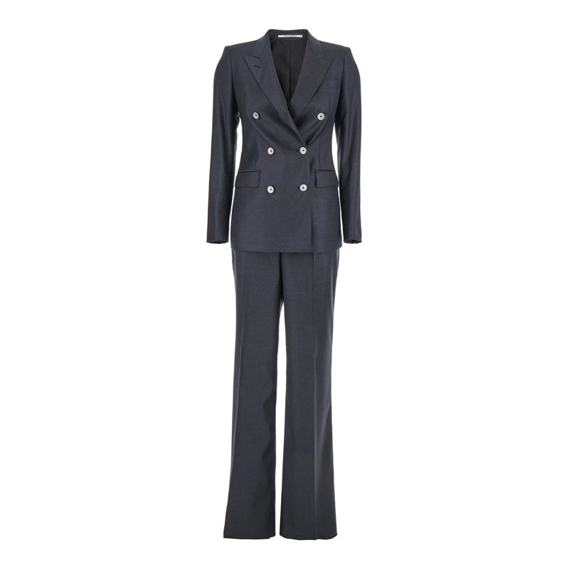 Grey Double-Breasted Suit with Peak Revers in Wool Blend Woman