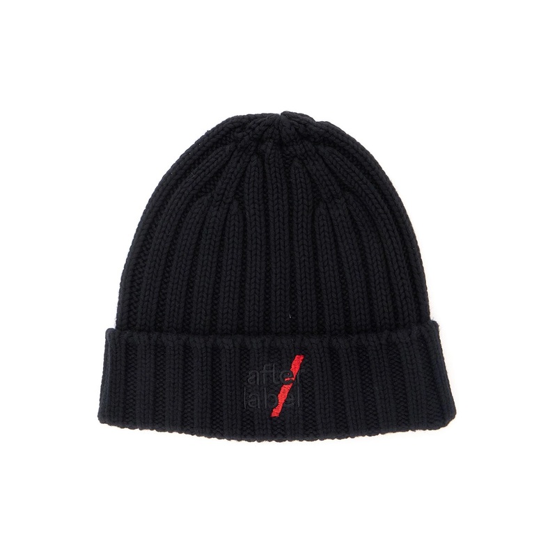 ‘Kiruna’ Black Knit Beanie with Logo Embroidery on the Front in Cotton Blend Woman