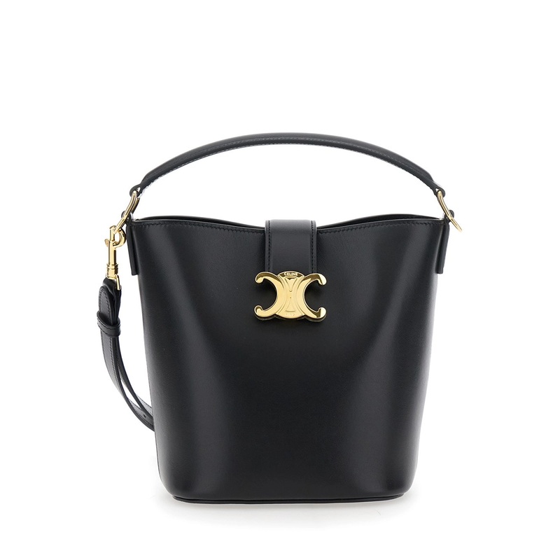 ‘Louise’ Black Crossbody Bag with Triomphe Plaque on Front in Leather Woman