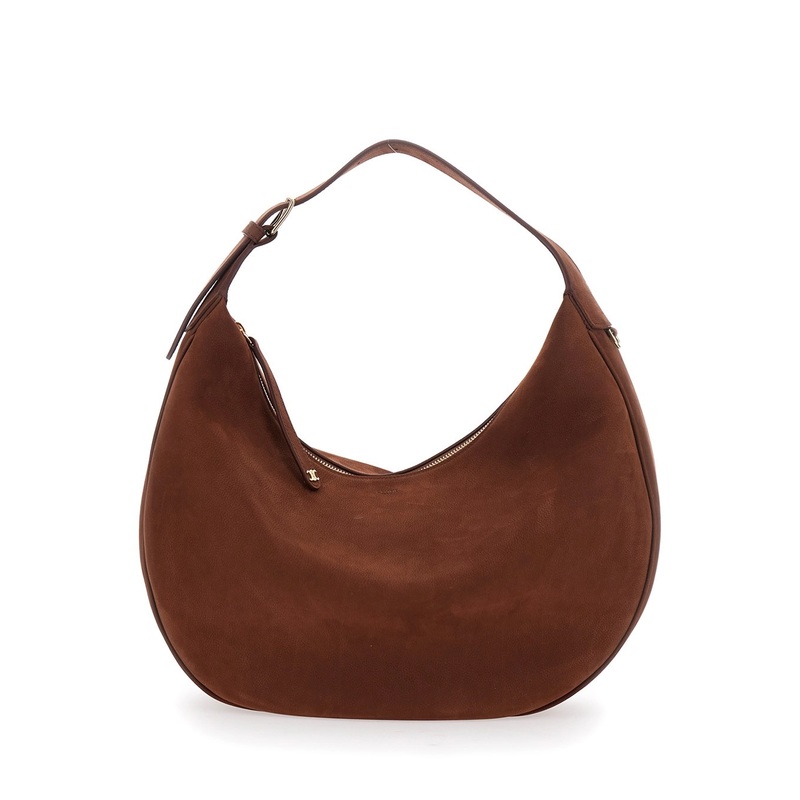 ‘Lulu’ Brown Large Shoulder Bag with Adjustable Shoulder Strap and Top Zip Closure in Leather Woman