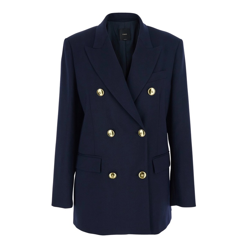 ‘New Guinea’ Blue Double-Breasted Jacket with Peak Revers in Wool Woman