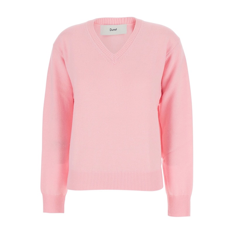 Pink V-Neck Sweater with Ribbed Details in Cashmere Woman