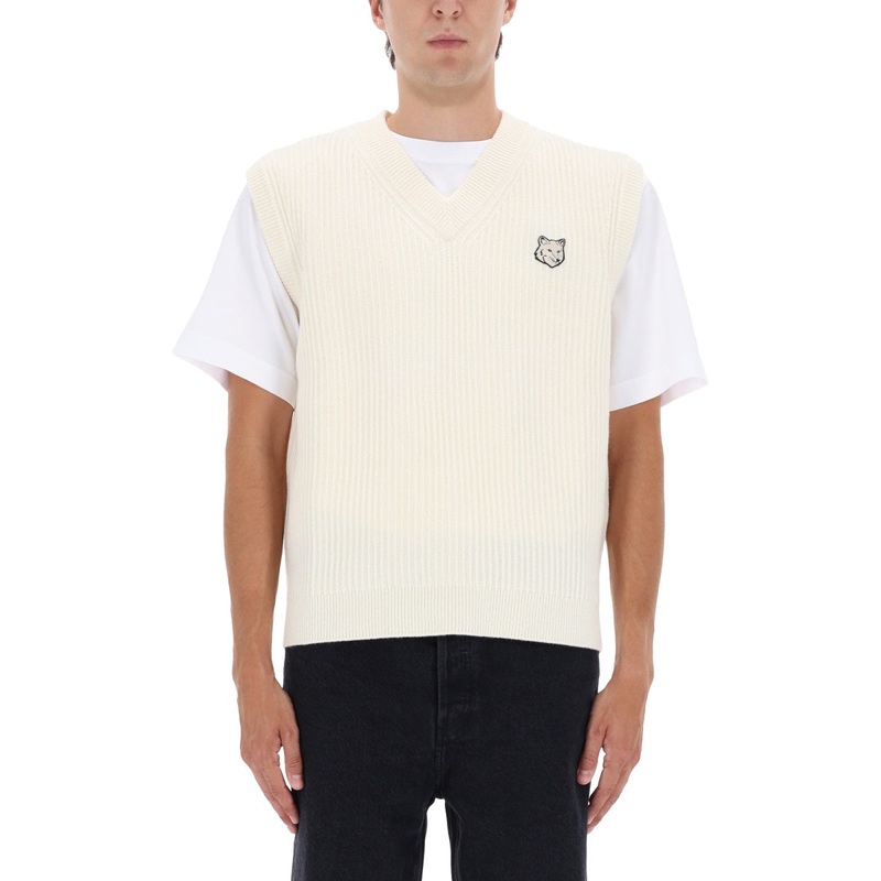 RIBBED VEST WITH FOX PATCH|IVORY|M|L|XL