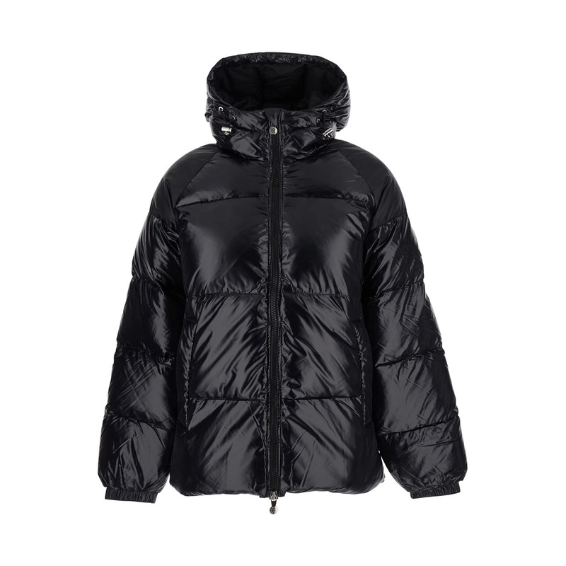 ‘Sten’ Black Down Jacket with Drawstring Hood and Logo Patch on the Sleeve in Tech Fabric Unisex