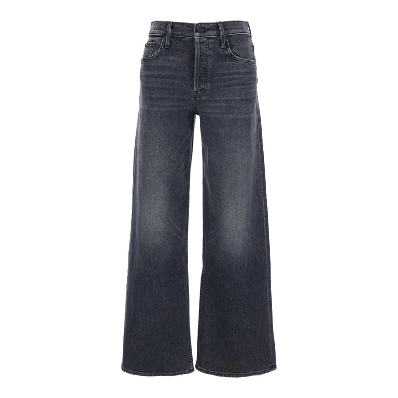 ‘The Smoothie Sneak’ Black Jeans with Wide Leg and Logo Embroidery on the Rear in Denim Woman