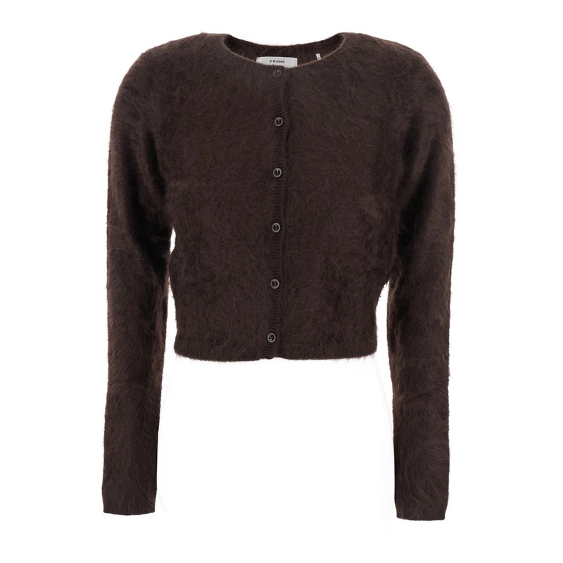 ‘The Teddy Cardi’ Brown Cropped Crewneck Cardigan with Front Button Closure in Cashmere Woman