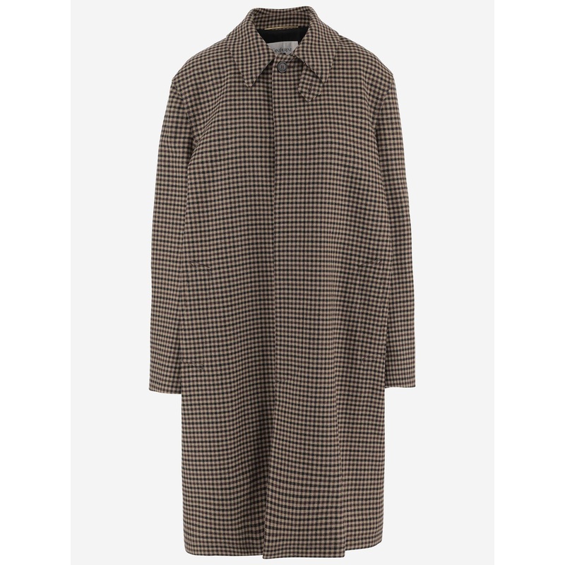 Vichy Check Wool-Blend Coat|Beige|40|38|36