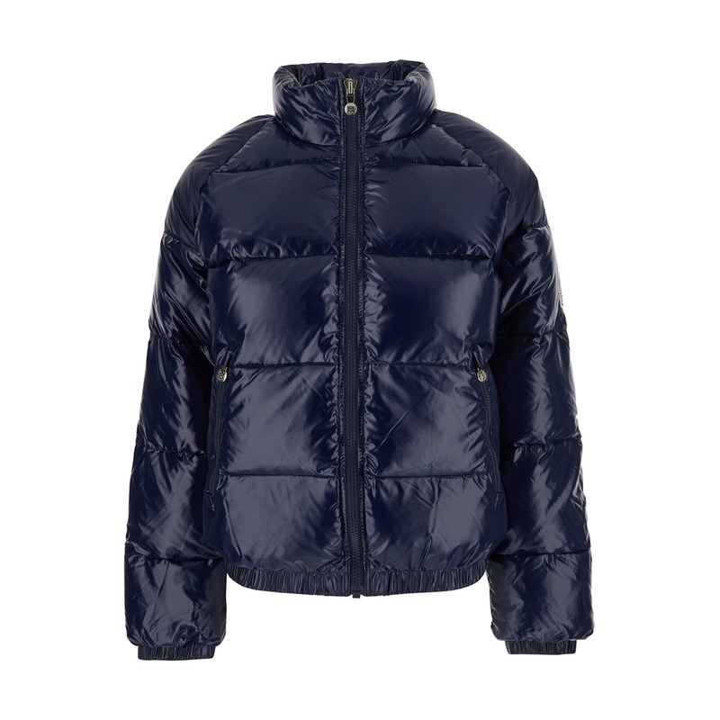 ‘Vintage Mythic’ Blue Down Jacket with Stand-Up Collar and Logo Patch on the Sleeve in Tech Fabric Unisex