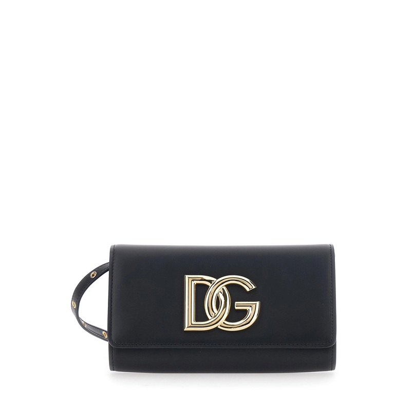 ‘3.5’ Black Clutch Bag with Metallic DG Logo on the Front in Leather Woman
