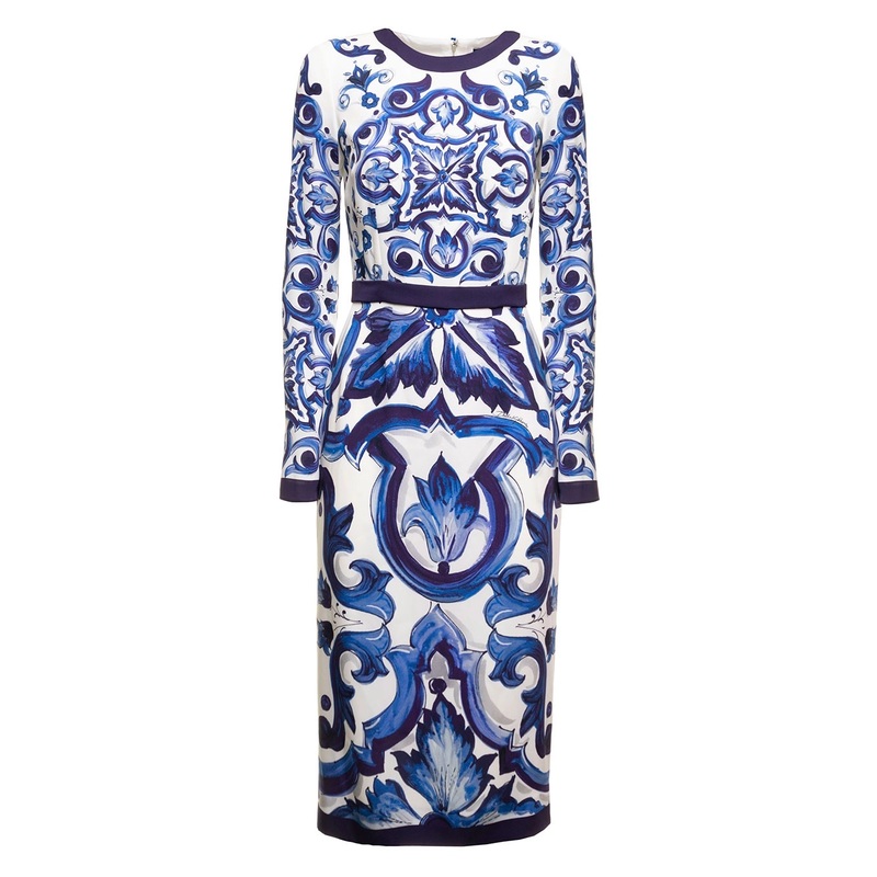 ABITO MIDI IN CHARMEUSE STAMPA MAIOLICA