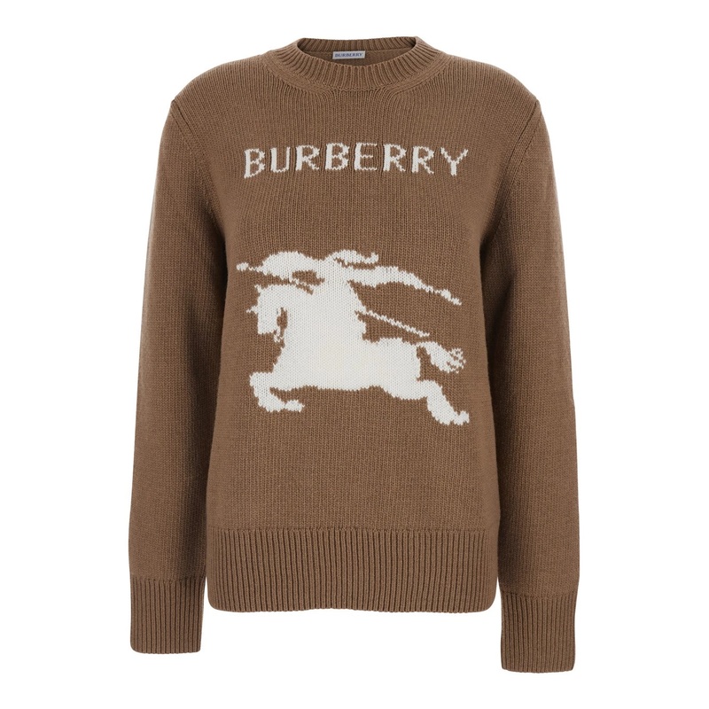 Beige Crewneck Sweater with Maxi EKD Embroidery on the Front and Logo Lettering in Wool and Cashmere Woman