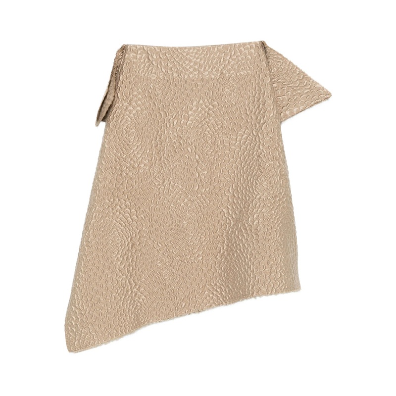 Beige Textured Finish Skirt with Asymmetric Hem