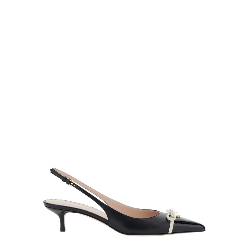 Black Dcollet with Bow and Logo Plaque on the Front in Leather Woman