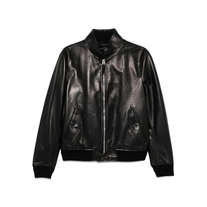 Black Lambskin Bomber Jacket|Black|50|52