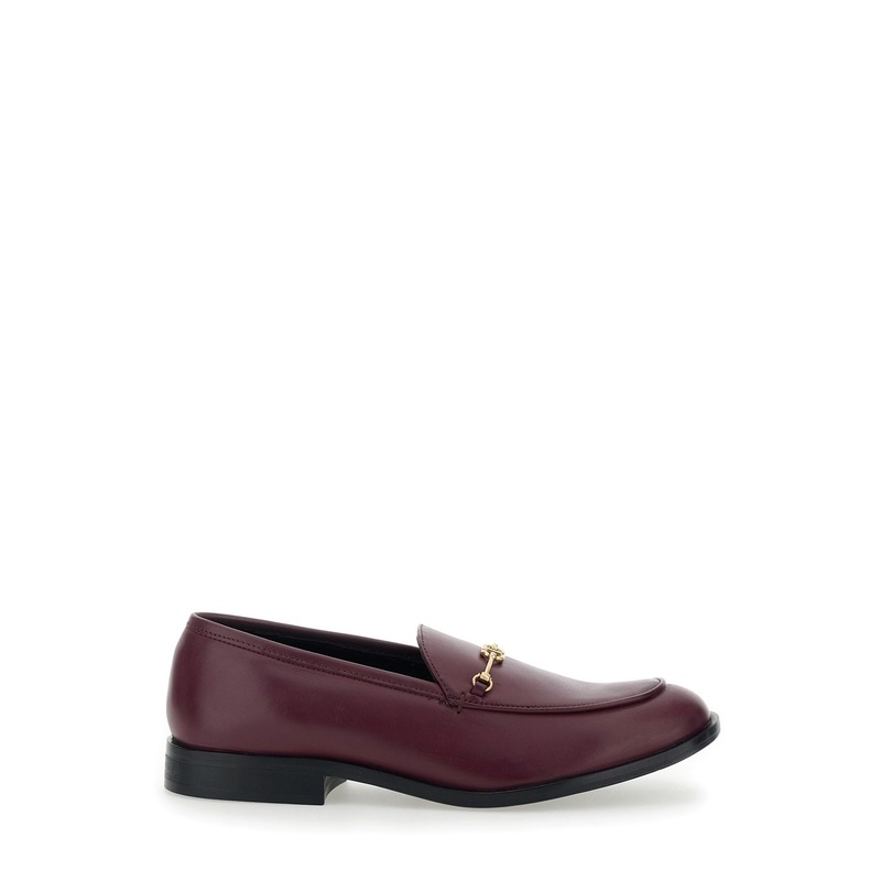 Bordeaux Loafers with Logo Plaque in Leather Woman