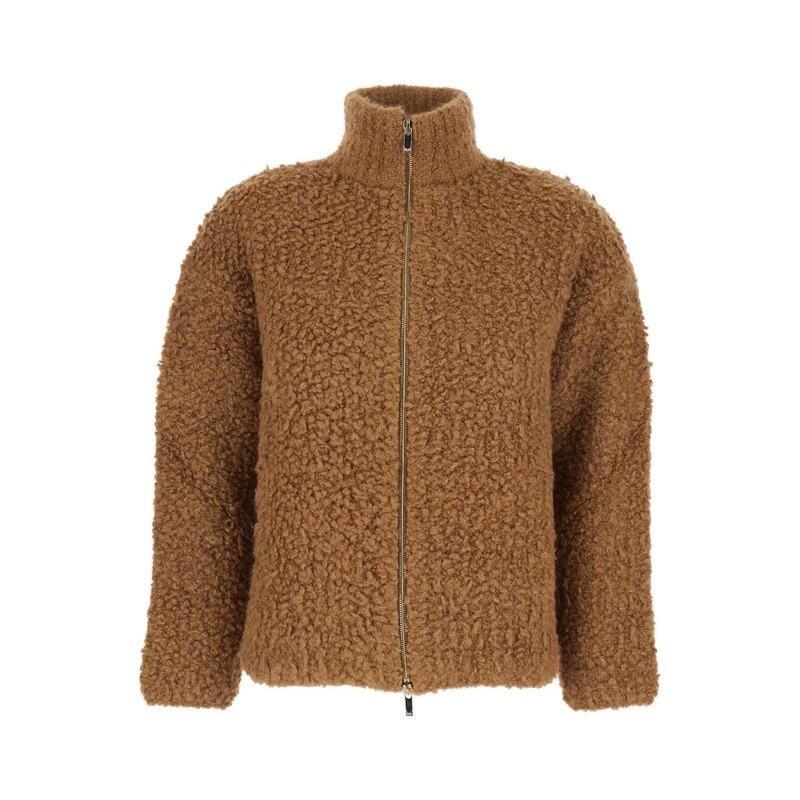 Brown Turtleneck Sweater with Zip Fastening on the Front in Alpaca Blend Woman