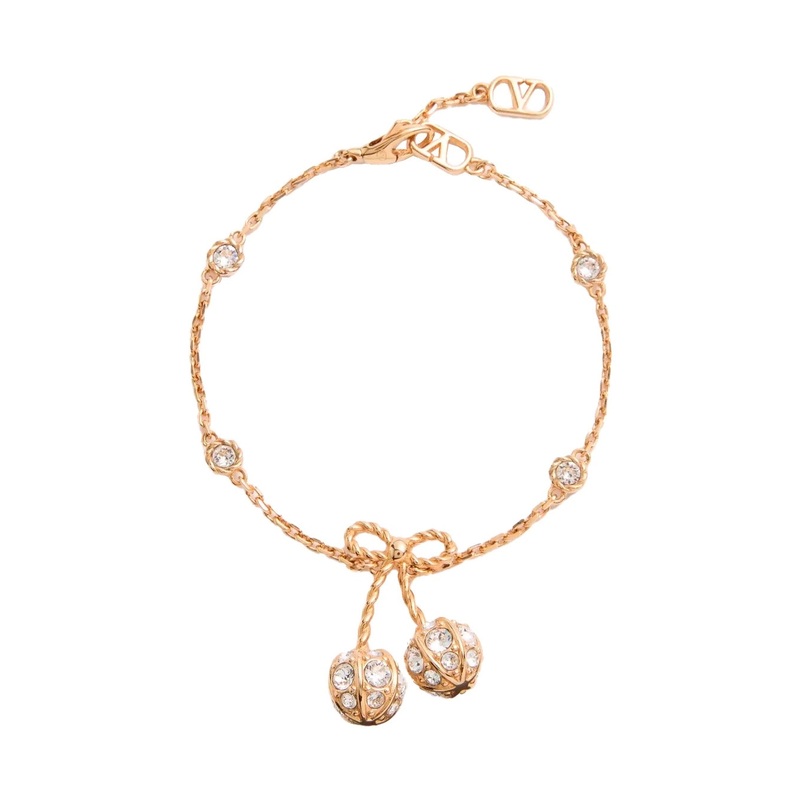 ‘Chez Valentino’ Gold Colured Bracelet with Chain-Link Design with VLogo and Pendant Charm in Bronze Woman