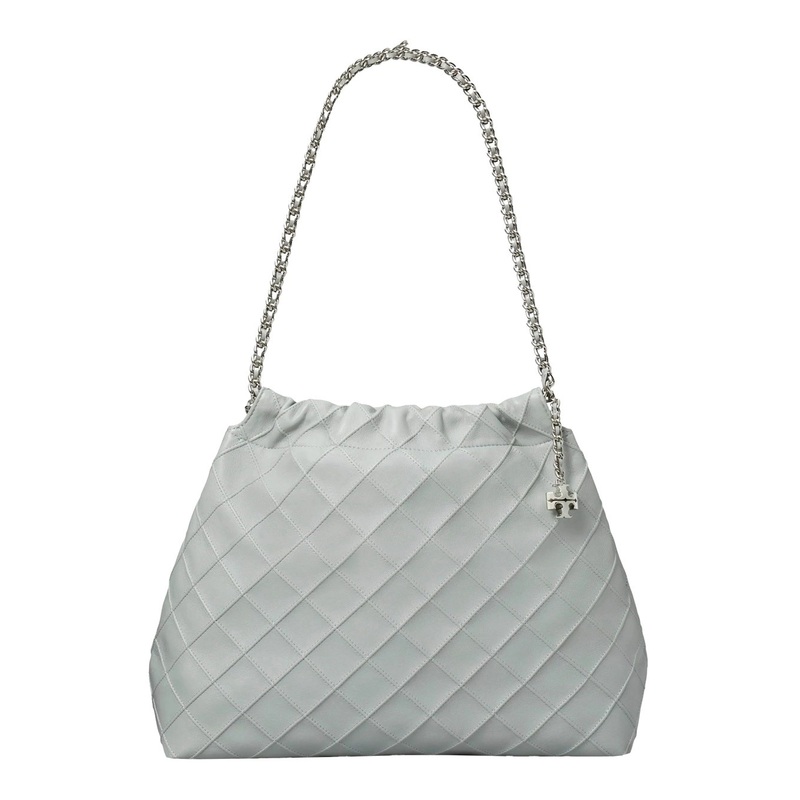 ‘Fleming’ Grey Diamond Quilted Shoulder Bag with Chain-Link Handles in Leather Woman