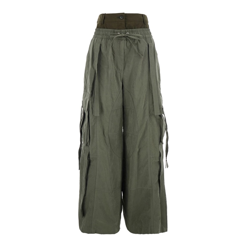 Green Cargo Pants with Elasticated Double Waist in Cotton Blend Woman