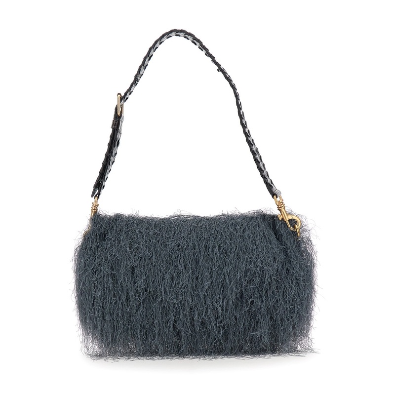 Grey Shoulder Bag with Leather Strap and Brushed Effect in Leather and Fabric Blend Woman