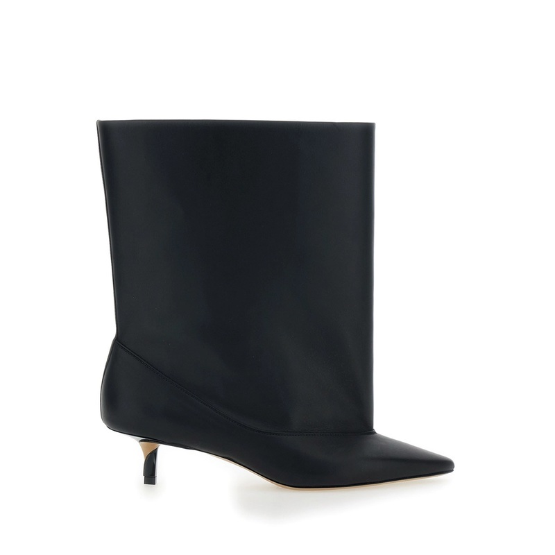 ‘Les Bottes Tourni’ Black Ankle Boots with Pointed Toe and Low Stiletto Heel in Leather Woman