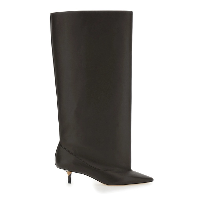 ‘Les Bottes Tourni’ Brown Boots with Pointed Toe and Low Stiletto Heel in Leather Woman