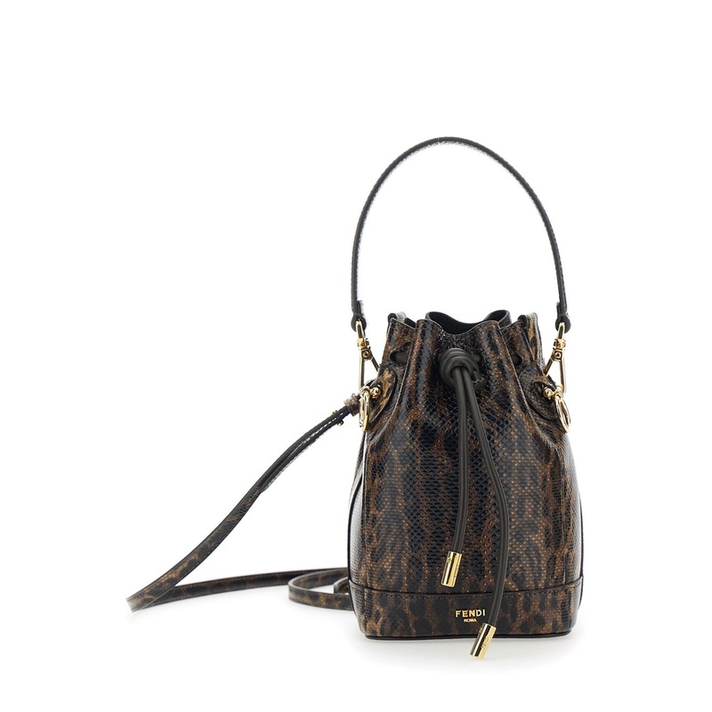 ‘Mon Tresor Mini’ Brown Handbag with Removable Shoulder Strap and Jaguar Print in Leather Woman