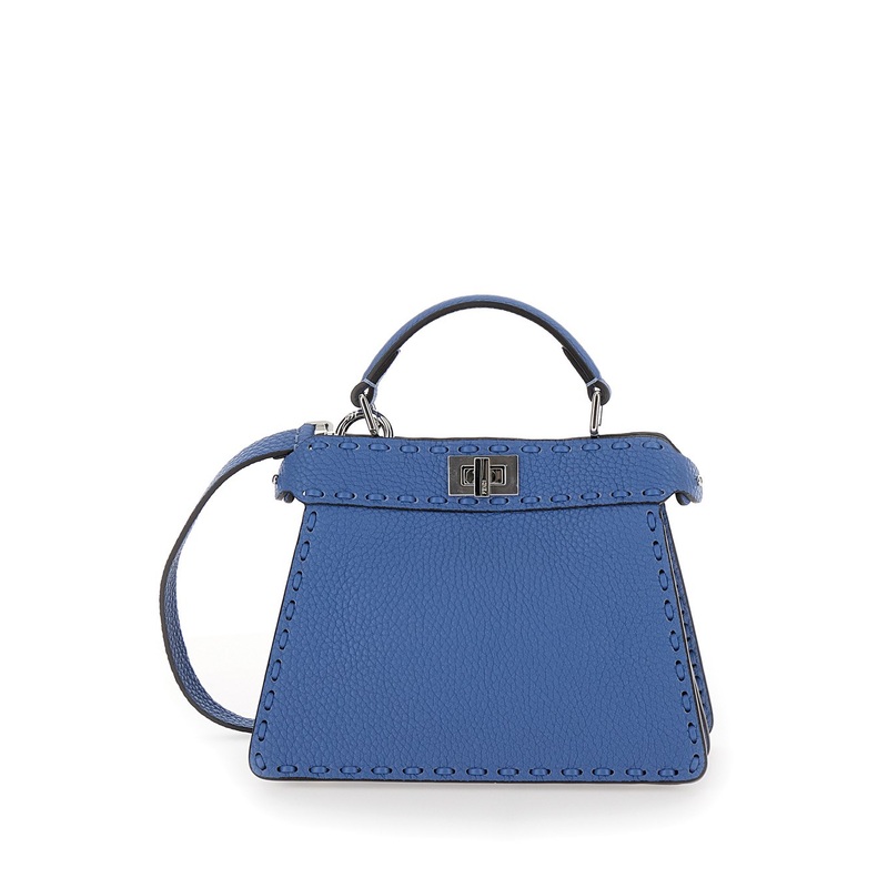 ‘Peekaboo ISeeU Petite’ Blue Handbag with Twist Lock Closure in Full-Grain Leather Woman