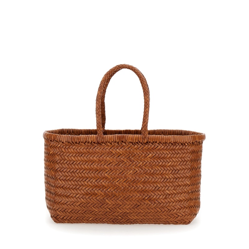 ‘Bamboo Triple Jump’ Light Brown Tote Bag in Woven Leather Woman
