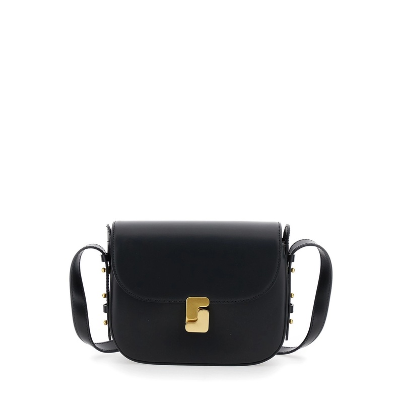 ‘Bellissima Mini’ Black Crossbody Bag with Logo Detail on the Front in Leather Woman