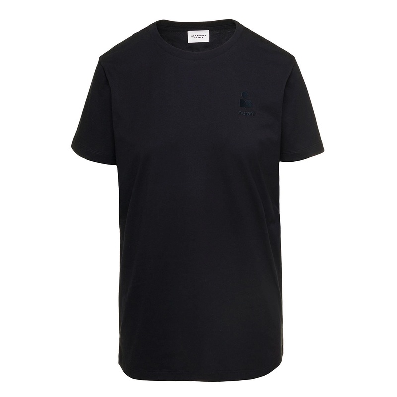 Black Crewneck T-Shirt with Logo Embroidery in Cotton Woman Isabel Marant Etoile
