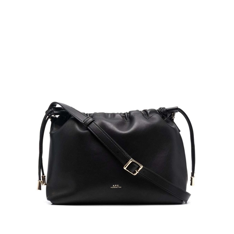 Black Crossbody Bag with Logo Lettering on the Front and Drawstring Closure in Ecoleather Woman