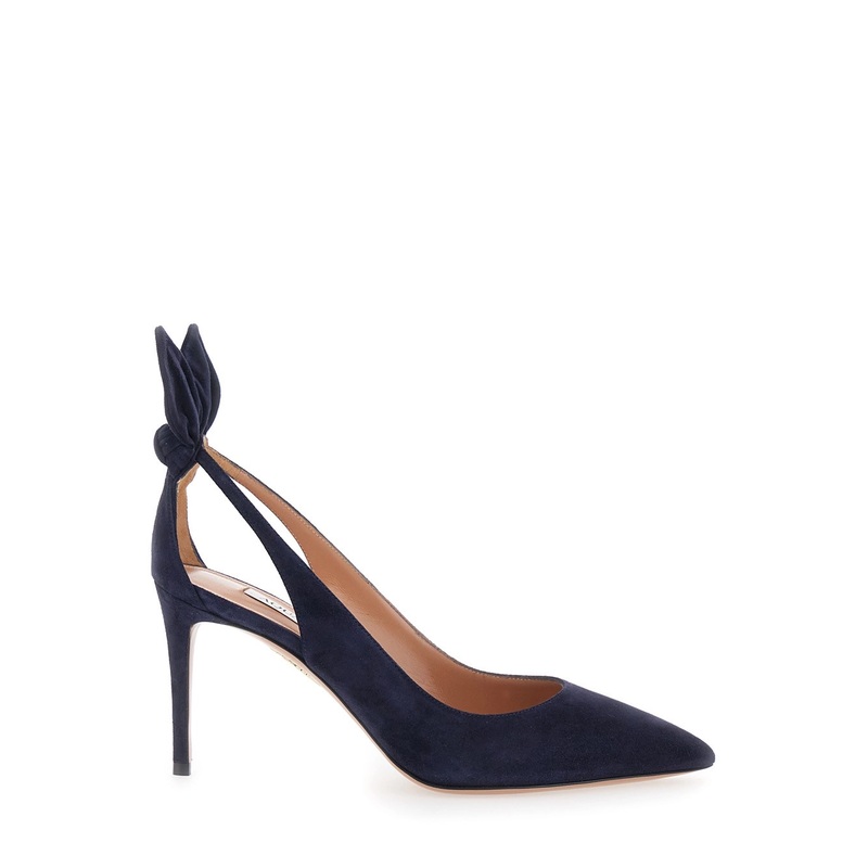 Blue Slingback Pumps with Bow Detail in Suede Woman