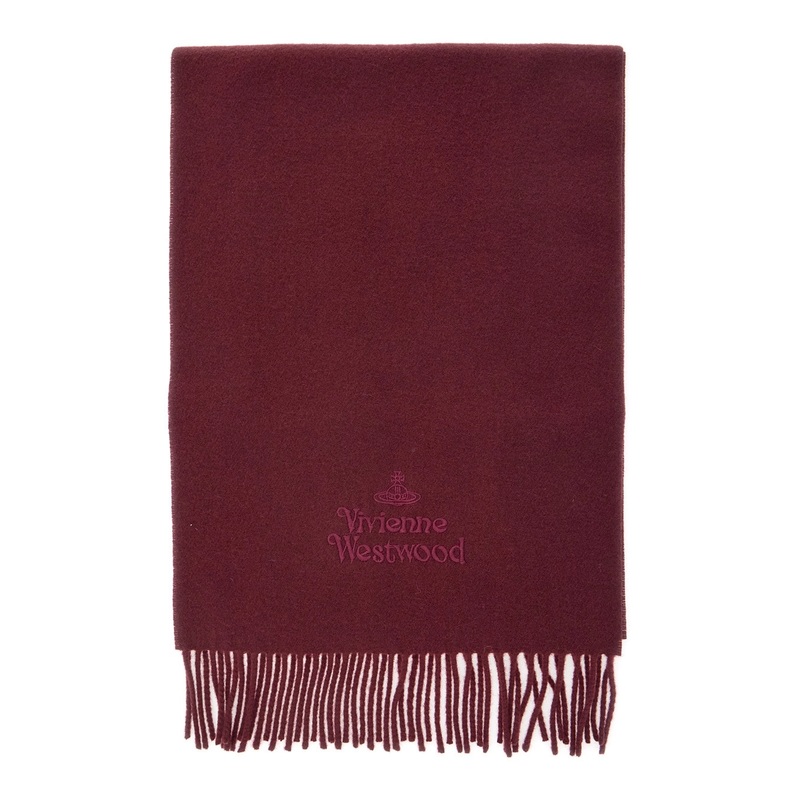 Bordeaux Scarf with Fringed Hem and Orb Embroidery on the Front in Wool Unisex