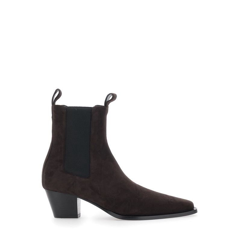 Brown Ankle Boots with High and Side Elastic Bands in Suede Woman