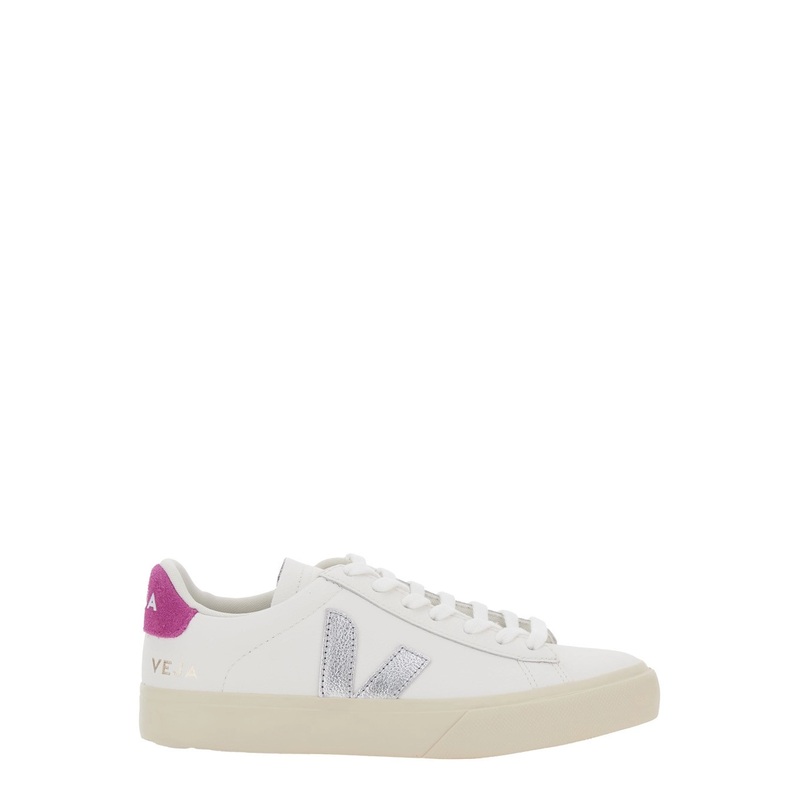 ‘Campo’ White Low Top Sneakers with Contrasting Heel with Logo Lettering and Logo Patch on the Side in Leather Unisex