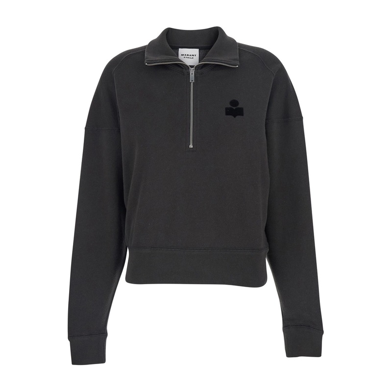 Grey Sweatshirt with Stand-Up Collar and Logo on the Front in Cotton Blend Woman