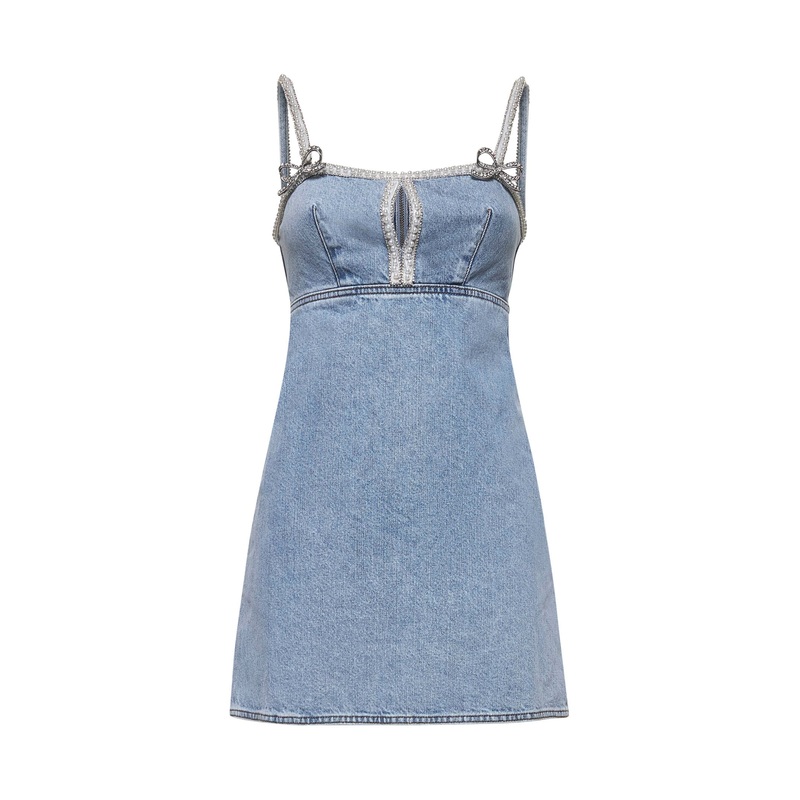 Light blue denim pearl mini dress
