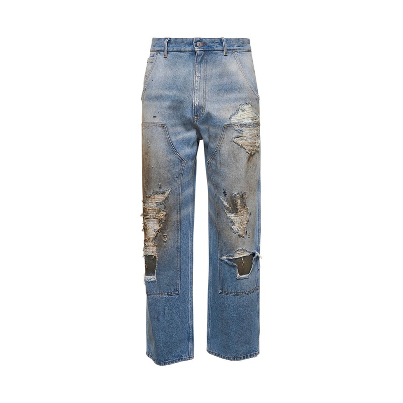 Medium blue denim distressed jeans