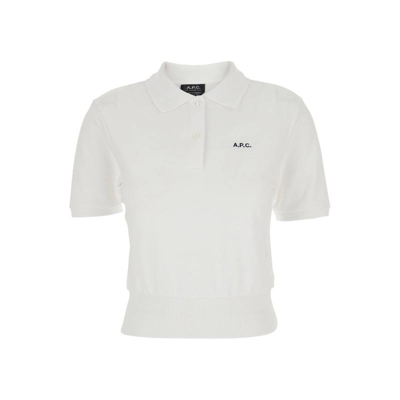 ‘Oceane’ White Polo Shirt with Classic Collar and Logo Embroidery on the Front in Cotton Woman